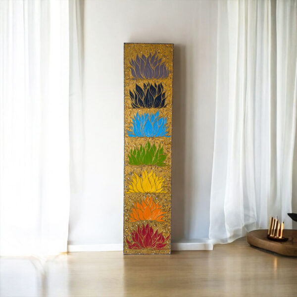 Lótuszok és csakrák akril festmény 110x25 cm