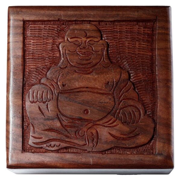 Fából faragott Szerencsehozó Buddha alakos ládika