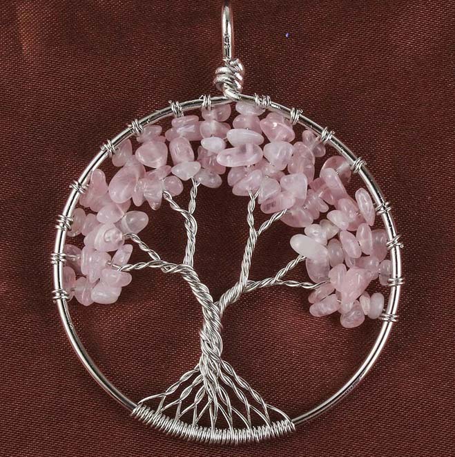 Rózsakvarc féldrágakő életfa medál kapcsolható szíjjal