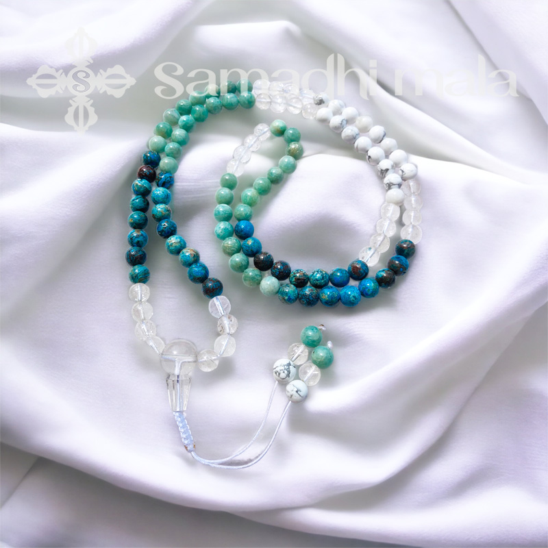 Az Egyensúly Malája 108 szemes hegyikristály howlit amazonit jáspis ásvány mala - Samadhi Mala