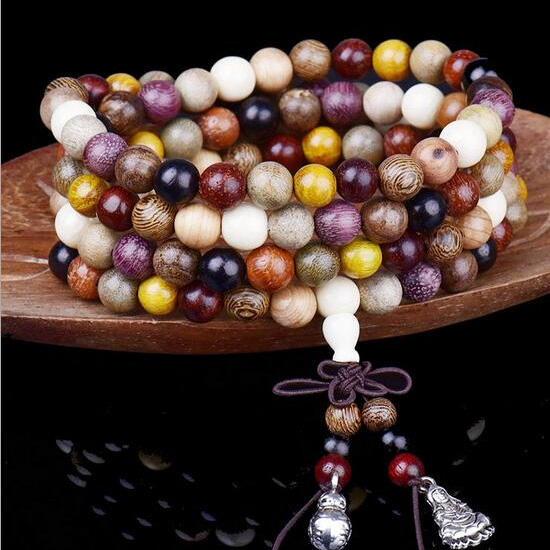 108 szemes különböző fa szemekből készült mala (8 mm-es szemekkel)