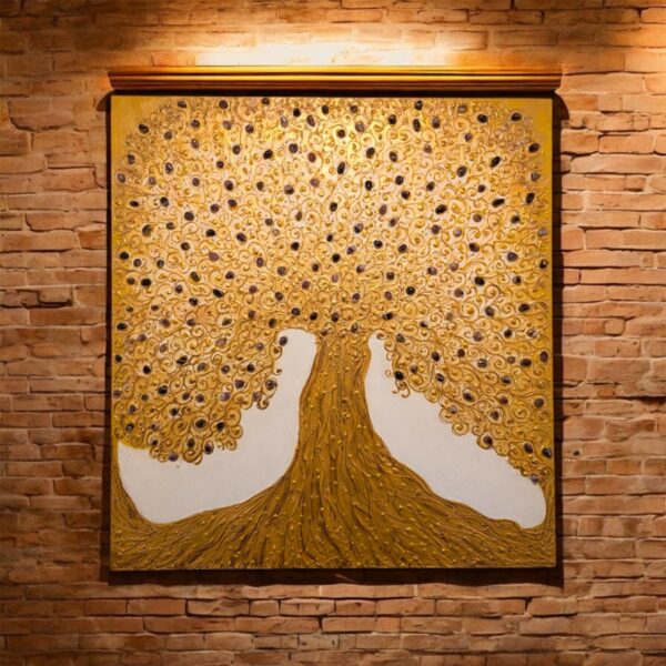 Ametiszt Életfa akril festmény valódi ásványokkal 70x70 cm
