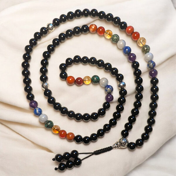 Black 7 csakra 108 szemes buddhista ásvány mala