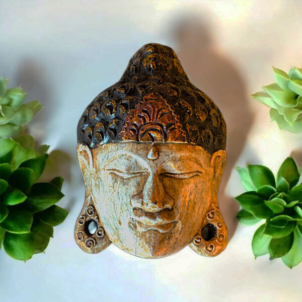 Buddha maszk 20 cm magas fából faragott kézműves munka