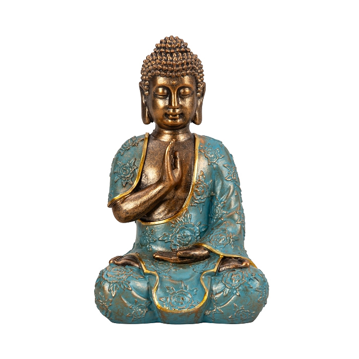 Buddha szobor türkiz-arany színű közepes méretű (23 cm magas)