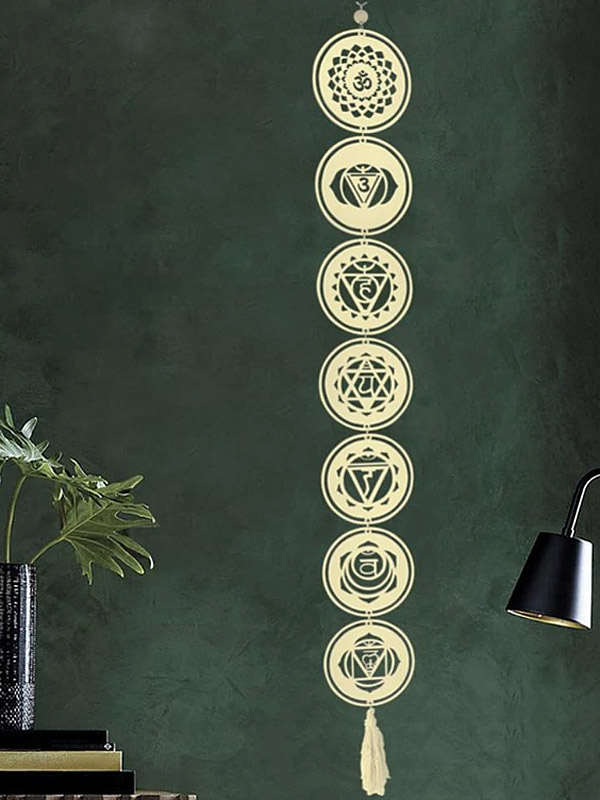 Csakra szimbólumos fali függő fából 120 cm magas
