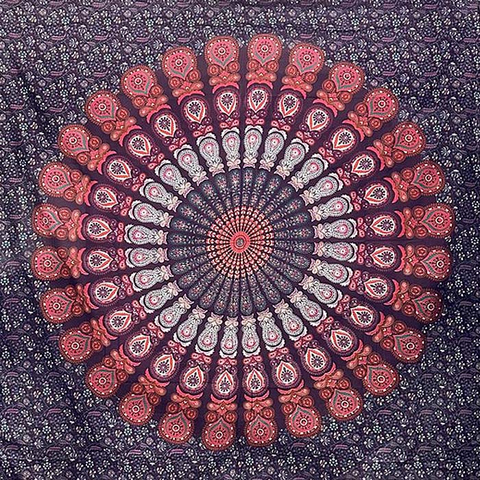 Dupla méretű mandala mintás pamut ágytakaró vagy faliszőnyeg