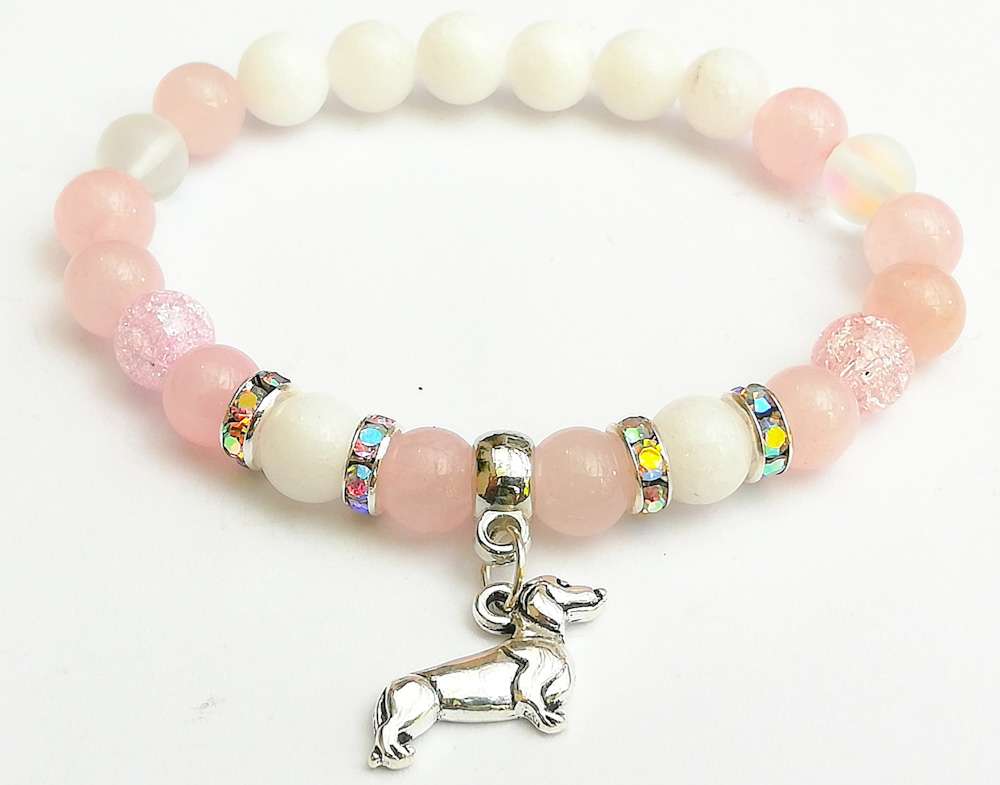 Rózsakvarc-jáde tacskó függős ásványkarkötő