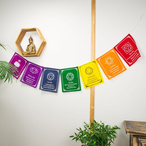 Hét csakra szimbólumos zászlósor 180 cm