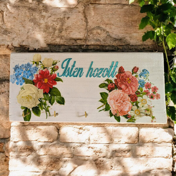 Isten Hozott egyedi kézműves kulcstartós falikép