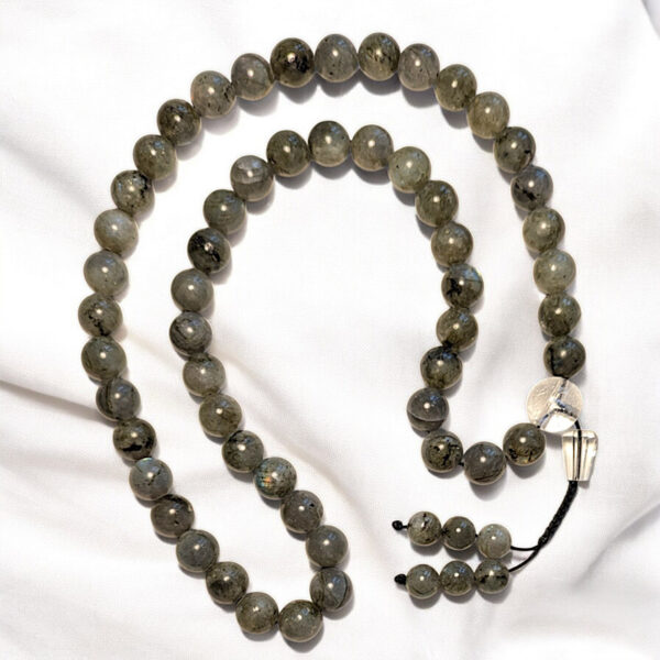 Labradorit 54 szemes buddhista ásvány mala 10 mm-es nagy szemekkel