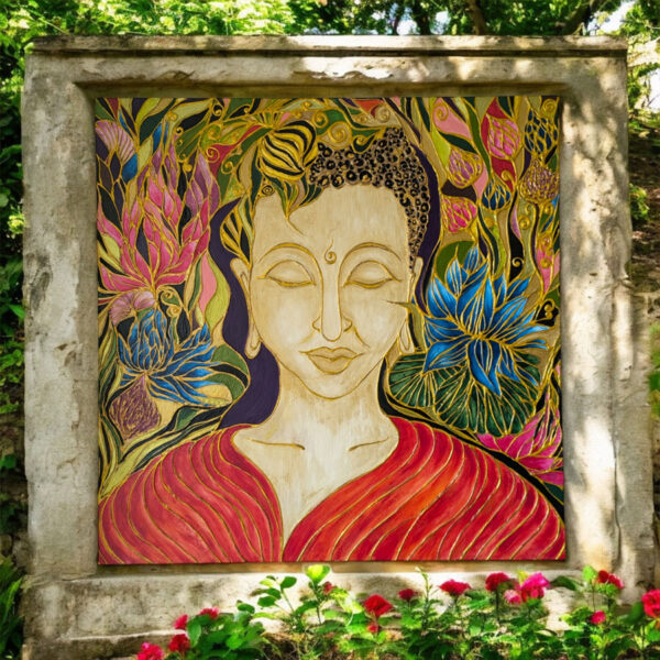 Lótuszok között egyedi akril festmény 70x70 cm