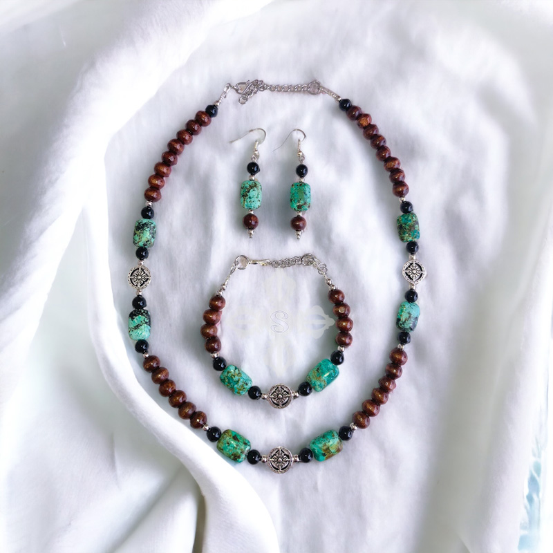 Nirvana Szett - Türkiz Rózsafa Ónix Ásvány Ékszer Szett - Samadhi Ékszer